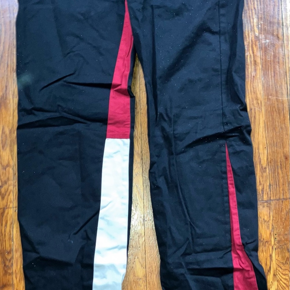 Black Pants with Red and White Stripes